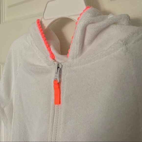 White terry sweater with neon hot pink trim - Picture 2 of 4
